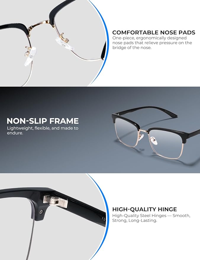 Blue Light Glasses Men Rectangle Large Browline Computer Gaming Glasses