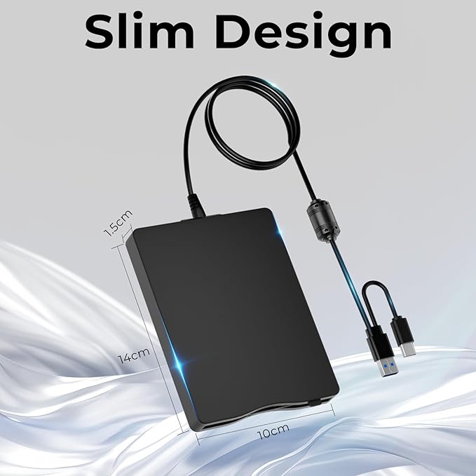 USB Floppy Drive, External 3.5" USB & Type-C Floppy Disk Reader, External Floppy Disk Drive Portable 1.44 MB Plug and Play FDD for PC Windows XP 7 8 10 11(Black)
