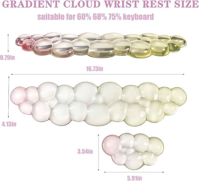 Ergonomic Cloud Silicone Gel Keyboard and Mouse Wrist Rest Set – Clear Wrist Rest for Computer Keyboard 60%/68%/75%, Comfort & Support for Typing and Gaming (Yellow Pink)