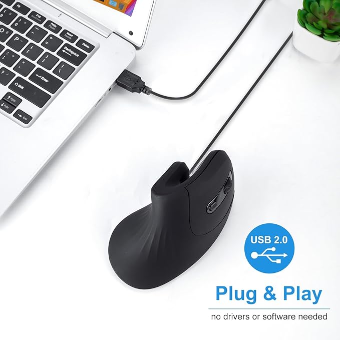 HXMJ- Ergonomic Vertical Mouse Wired,USB Corded Optical Mice,Silent Click,Right Handed-Black