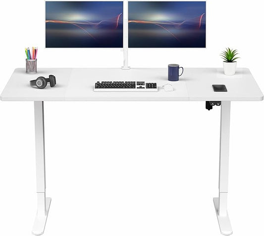 VIVO Electric 60 x 30 inch Stand Up Desk, Height Adjustable, White Top White Frame, Home and Office Furniture Sets, DESK-KIT-0W6W