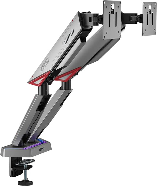 MSI MPG MT161DR - Premium RGB Dual Monitor Stand Arms, 17-38" Support, VESA Compatible, Adjustable Spring Assisted Mount, 35.2 lbs per Screen Capacity, Clamp & Grommet, Quick Release Plate - Black