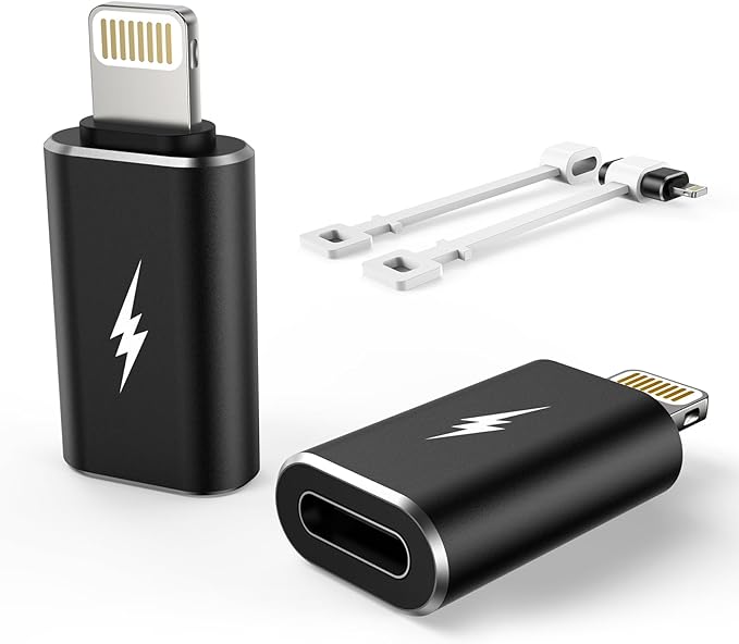 TechMatte Female USB C to Male Lightning Adapter 2 Pack 2.2A Charging Data Transfer, Compatible with iPhone 14, 13, 12, 11 Xs SE iPad iPod AirPods, Not for Audio Headphones/OTG Android Anti-Lost Black