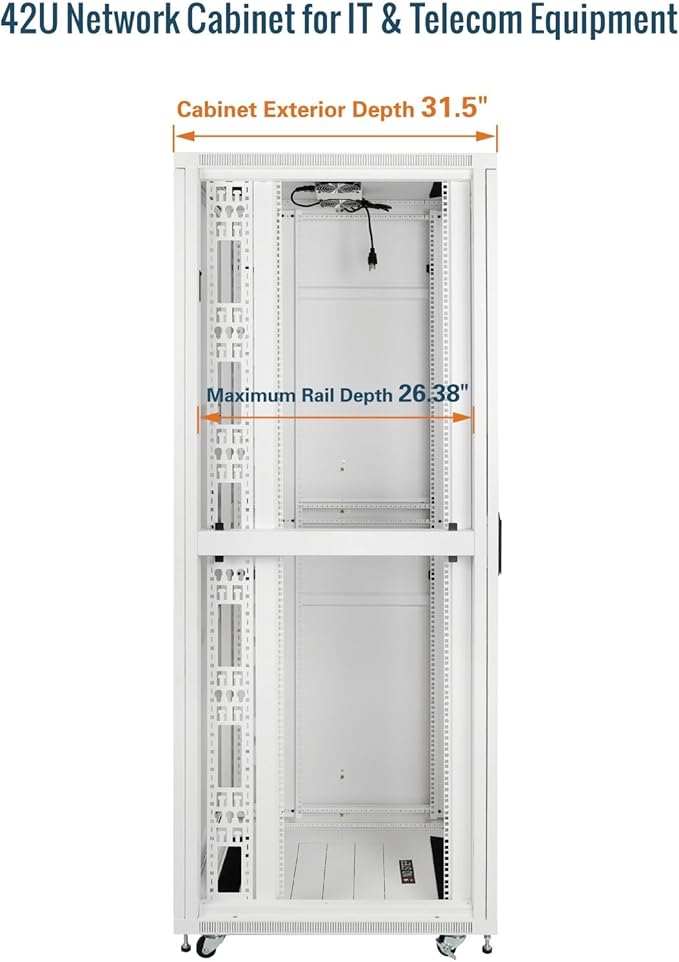 Tecmojo 42U Server Rack Network Cabinet 31.5" D x 23.6" W, Locking Data Cabinet Enclosure for 19" Server, Networking, AV & IT Equipment, Mesh Door, White