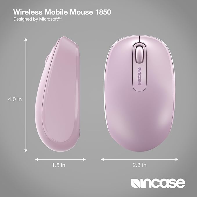 Incase Wireless Mobile Mouse 1850 – Designed by Microsoft – Compact, Comfortable, Right/Left Hand Use, 6-Month Battery Life, Nano Transceiver, Works with Mac/Windows 8/10/11 (Light Orchid)