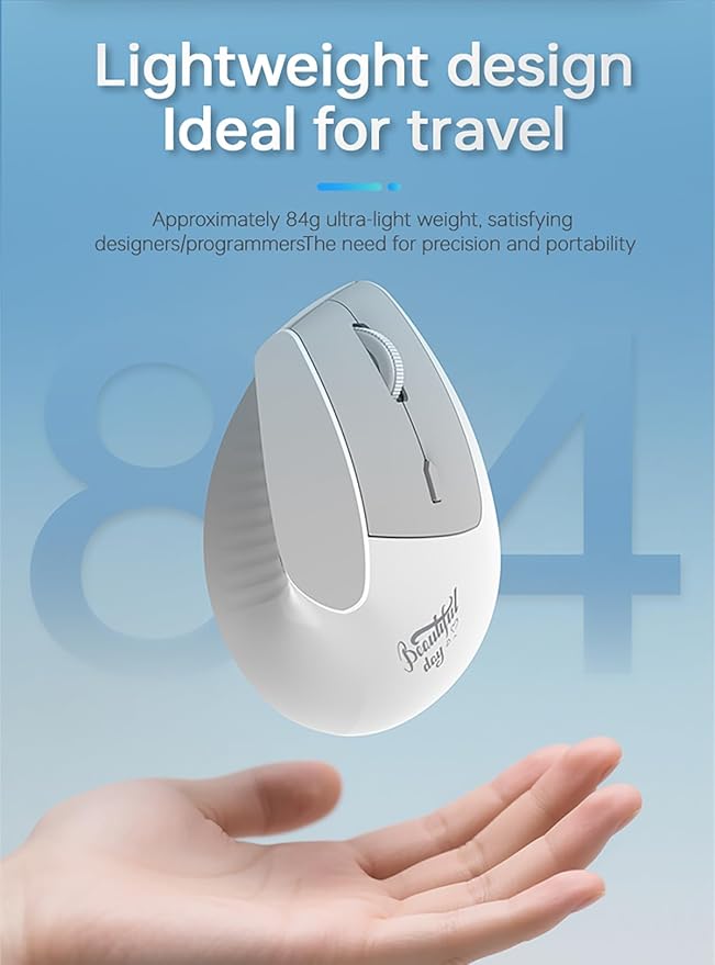 Lomiluskr Ergonomic Wireless Mouse Rechargeable, 2.4G/Bluetooth Dual Mode, Lightweight Soundless Cordless Mice, Compatible with Notebook, PC, Tablet, Smartphone (White)