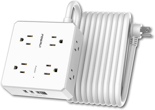 Surge Protector Power Strip - 20 Ft Flat Plug Extension Cord with 8 Widely Outlets and 4 USB Ports(1 USB C), 3 Side Outlet Extender for Home Office, White, ETL Listed