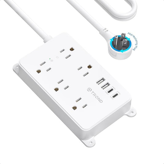 TROND 360° Rotating Plug Power Strip, 10ft Extension Cord, ETL Listed, 5 Widely-Spaced Outlets with 4 USB Ports, 1300J Surge Protection, Wall Mountable, Under Desk, for Home Office, White