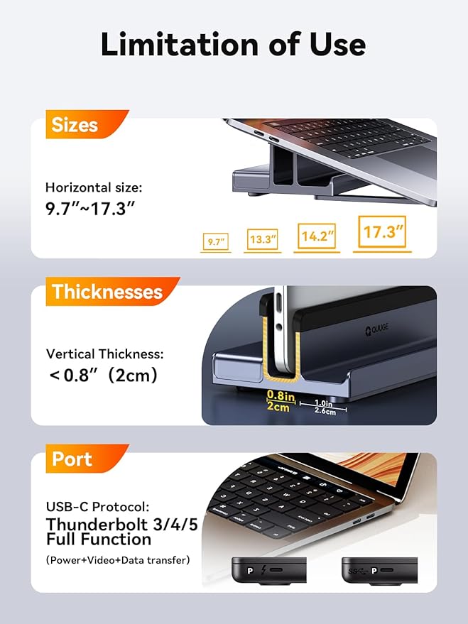 Laptop Docking Station Stand Dual 4K Monitor: QUUGE USB C Docking Station Dual Monitor for Laptop, 2 HDMI (Single 4K@120Hz), 2 USB3.0 Ports, 100W PD, RJ45 Ethernet, Universal Laptop Stand USB C Dock