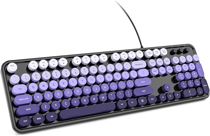 KNOWSQT Wired Computer Keyboard - Blackpurple Colorful Retro Full Size Round Keycaps Plug and Play Typewriter Cute Keyboards for Windows, Laptop, PC, Desktop, Computer
