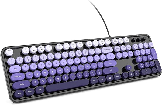 KNOWSQT Wired Computer Keyboard - Blackpurple Colorful Retro Full Size Round Keycaps Plug and Play Typewriter Cute Keyboards for Windows, Laptop, PC, Desktop, Computer