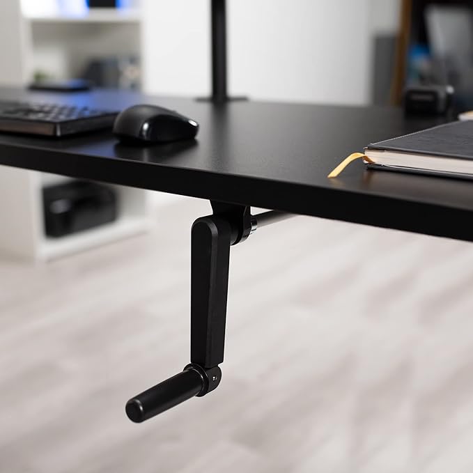 VIVO Manual Height Adjustable 48 x 30 inch Stand Up Desk, Black Solid One-Piece Table Top, Black Frame, Standing Workstation with Foldable Handle, DESK-KIT-MB5B