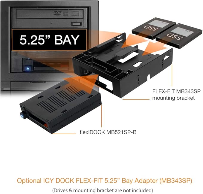 ICY DOCK 1 Bay 2.5 SAS/SATA HDD/SSD Docking Enclosure for External 3.5” Bay | flexiDOCK MB521SP-B
