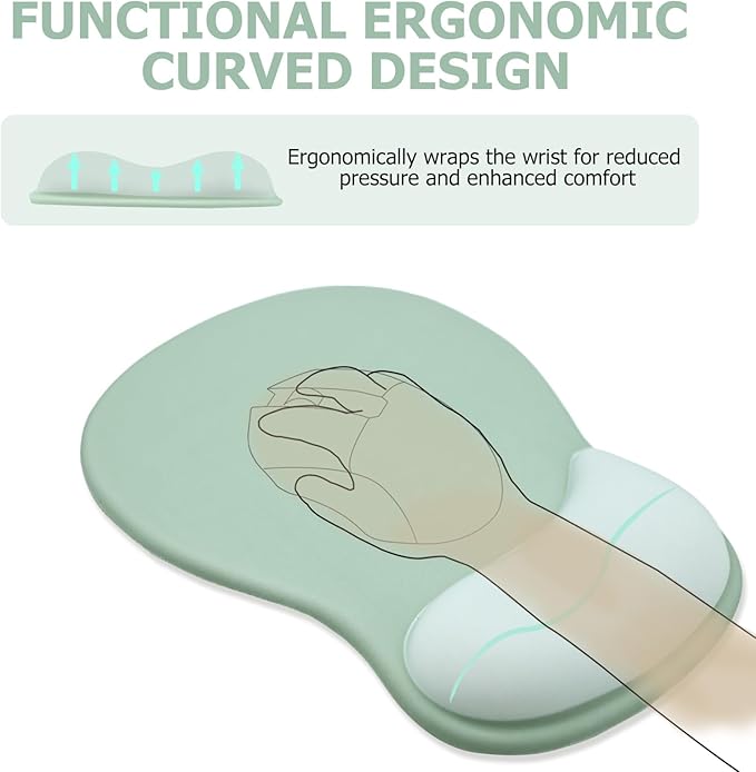 Gel Mouse Pad with Wrist Rest, Ergonomic Office Keyboard Wrist Rest and Mousepad with Wrist Support, Computer Mouse Pad with Non-Slip PU Base and Desk Accessories Mat for Home & Gaming, Green