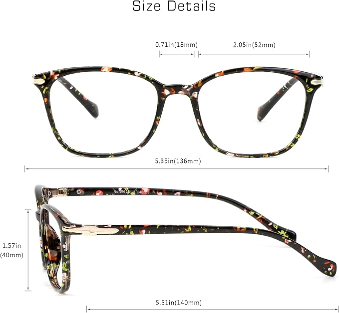 VisionGlobal Blue Light Blocking Glasses for Women, Anti Eyestrain, Computer Reading, TV Glasses, Stylish Square Frame, Anti Glare(Floral,No Magnification)