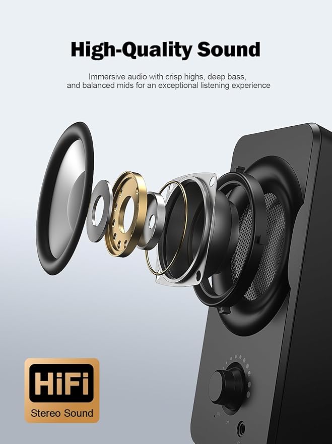 Bluedee Computer Speakers for Desktop PC, Dual Driver PC Speakers with RGB Lights, Plug & Play Compact Wired USB Speaker for Laptop & Desktop, USB or USB-C for Power & Audio