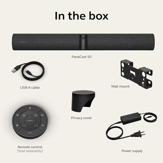 Jabra PanaCast 50 – Intelligent 180° Panoramic-4K Meeting Room Video Camera – Inclusive Video Conferencing Camera with Full Coverage, Easy to Set-Up Wide Angle Webcam with Microphones - Black