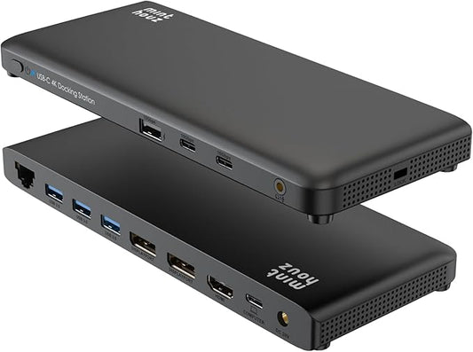 Minthouz 12-in-1 Docking Station Triple Display, 4K@144Hz, 1x HDMI + 2X DisplayPort, 100W PD, 10Gbps USB-C/A, 1Gbps Ethernet, for Windows/Mac/Chrome