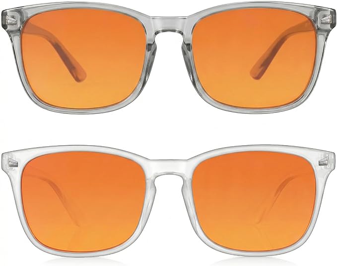 2 Packs Professional Sleep Glasses with 98.7% Blue Light Blocking Dual AR Coatings Amber Lens, Computer Gaming Glasses for Men Women, Anti Fatigue & Eye Strain