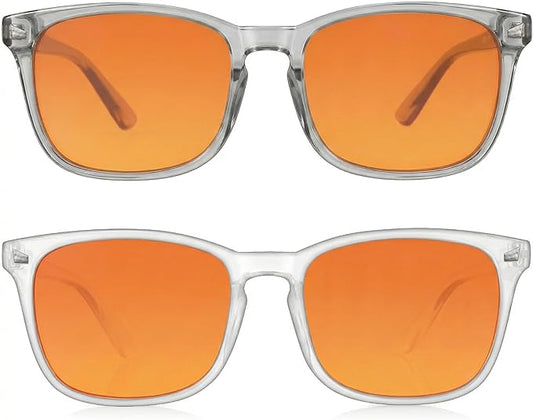 2 Packs Professional Sleep Glasses with 98.7% Blue Light Blocking Dual AR Coatings Amber Lens, Computer Gaming Glasses for Men Women, Anti Fatigue & Eye Strain
