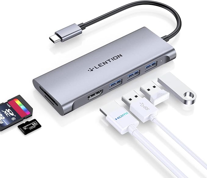 LENTION USB C Hub with 4K HDMI, 3 USB 3.0, SD/Micro SD 3.0 Card Reader, Compatible 2025-2016 MacBook Pro, 2025-2018 Mac Air/Surface, Chromebook, iPhone15 or More, Stable Driver Adapter (Space Gray)