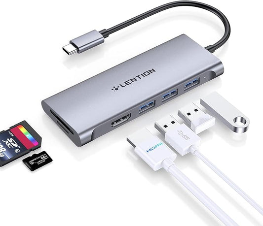 LENTION USB C Hub with 4K HDMI, 3 USB 3.0, SD/Micro SD 3.0 Card Reader, Compatible 2025-2016 MacBook Pro, 2025-2018 Mac Air/Surface, Chromebook, iPhone15 or More, Stable Driver Adapter (Space Gray)