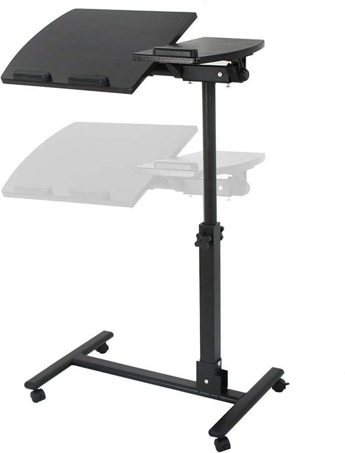 ZENY Mobile Laptop Stand Overbed Table Rolling Desk Cart Adjustable Sit-Stand Laptop Computer Desk Bedside Standing Desk, Height Adjutable 24'' to 35''
