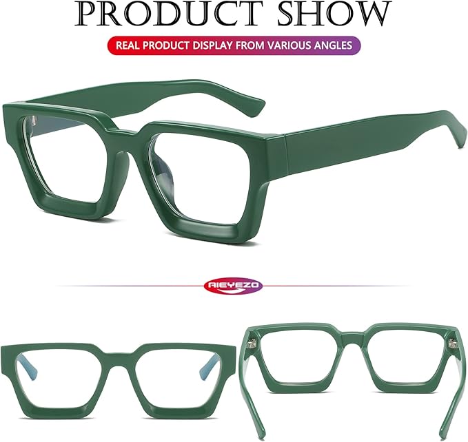 AIEYEZO Square Thick Frame Glasses for Women Men Fashion Blue Light Glasses Trendy Chic Computer Eyeglasses