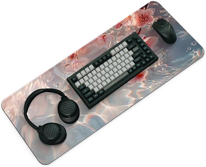 Large Computer Mouse Pad with Non-Slip Base for Desktop, Cute Gaming Mouse Mat with Stitched Edges, Long Extended Anime Mousepad for Laptop, 31.5 x 11.8 inches (Pink Cherry Blossoms)