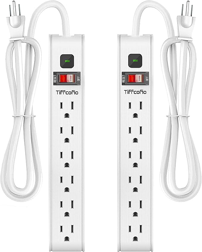 TiFFCOFiO Surge Protector Power Strip, 4 Feet Extension Cord, 600 Joules Surge Protection, Multiple Protection 6 Outlet Strip, 14 AWG Cord, 15A/1875W, ETL Listed, 2 Packs
