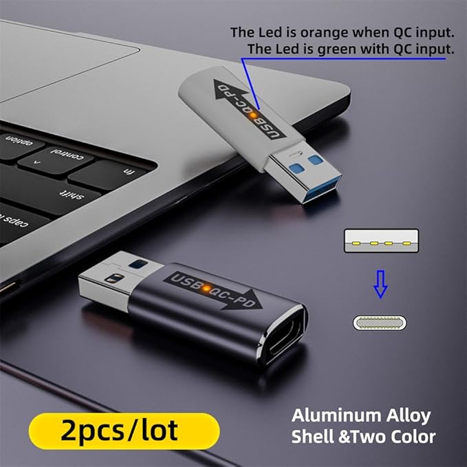 NFHK 2pcs/lot USB 2.0 A Male QC to PD USB-C Type C Female 5Gbps Data Power Adapter for Laptop Tablet Phone