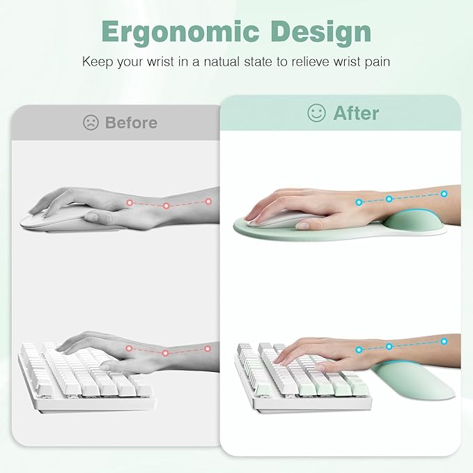 Ospelelf Keyboard Wrist Rest Set with Ergonomic Mouse Pad - 3-in-1 Memory Foam Support for Pain Relief, Office & Gaming with Coaster Green Gradient