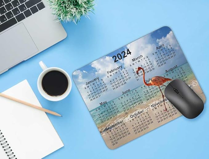 Calendar Mouse pad, Natural Rubber Quality Creative Gaming Mouse Pad Rectangle Mouse Personalized Desk Mouse Pad 9.5 inch x 7.9 inch (2024 Flamingo Calendar)