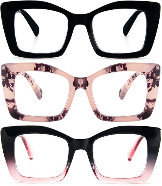 REAVEE Oversized Square Reading Glasses Oprah Style for Women, Blue Light Blocking Large Frame Computer Readers Spring Hinge
