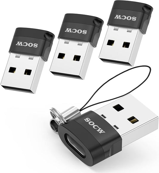 USB C Female to USB Male Adapter 2.0 (Black, 4 Pack)