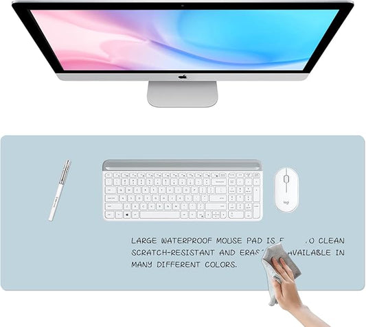 Dry Erase Desk Mat, Waterproof Desk Pad, Erasable Writing White Board for Making Plans, Non-Slip Large Desktop Protector for Office, Home, School 31"x13" (Blue)
