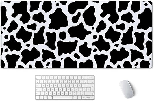 SSOIU White Black Cow Pattern Desk Pad, Personalized Desk Mat, Cow Print Desk Mat, Cute Desk Pad, Extended Gaming Mouse Pad (35.5x15.7 in), Large Non-Slip Rubber Base Mousepad with Stitched Edges