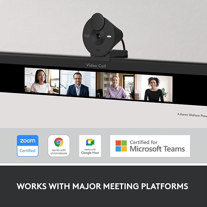 Logitech Brio 301 Full HD Webcam with Privacy Shutter, Noise Reduction Microphone, USB-C, Certified for Zoom, Microsoft Teams, Google Meet, Auto Light Correction - Black