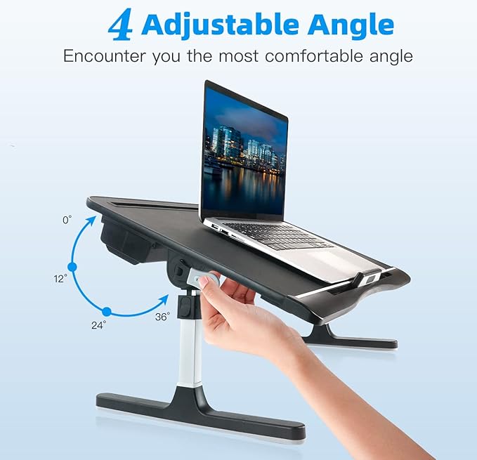 KLEAR Laptop Bed Tray Table [Luxury PVC Leather], Adjustable Laptop Desk for Bed, Foldable Lap Desk with 2 Drawers, Multifunctional Lap Table for Working, Eating, Writing, Gaming, Drawing (Black)