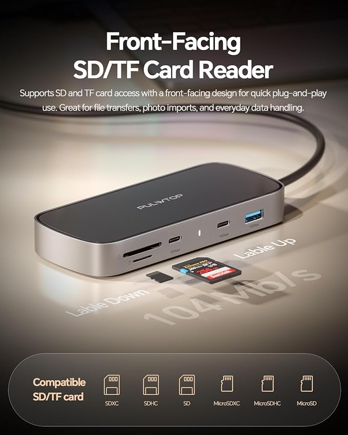 MacBook Pro Docking Station Dual Monitor 4K@60Hz for MacBook Pro/Air M5/M4/M3 Pro & Max, Mac Docking Station Dual Monitor, Macbook Pro Dock with 2HDMI,PD,Ethernet,USB A/C 10Gbps,SD/TF, USB 2.0