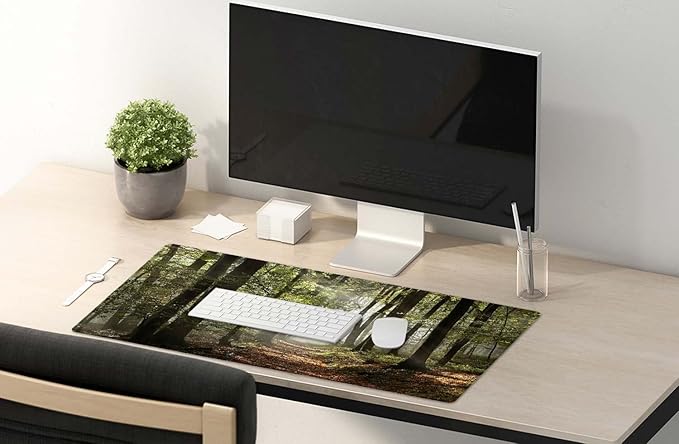 SSOIU Mountains with Mist Mouse Pad 35.5 X 15.7 Inch XXL Full Desk Mousepad Extended Large Non-Slip Rubber Base Waterproof Big Keyboard Mat with Stitched Edges for Gaming and Office
