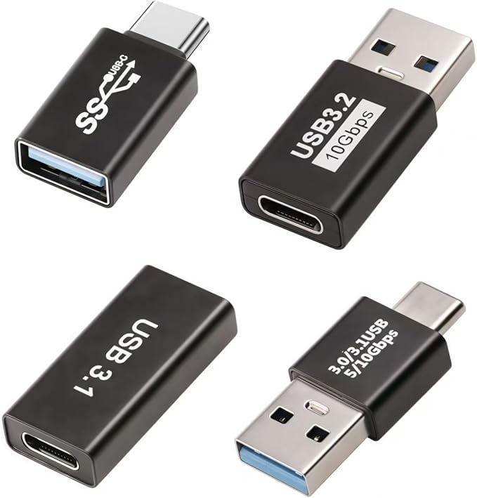 Pastall 4-Pack Upgraded USB 3.1 Adapters - Type C to USB A Charger Converter Set
