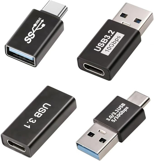 Pastall 4-Pack Upgraded USB 3.1 Adapters - Type C to USB A Charger Converter Set