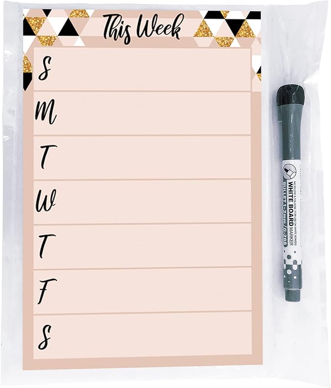 Dry Erase Weekly Calendar Planner Sticker Decal | Removable & Reusable | Magnetic Fine-Tip Marker Included (6 x 9 inches, Rose & Gold)