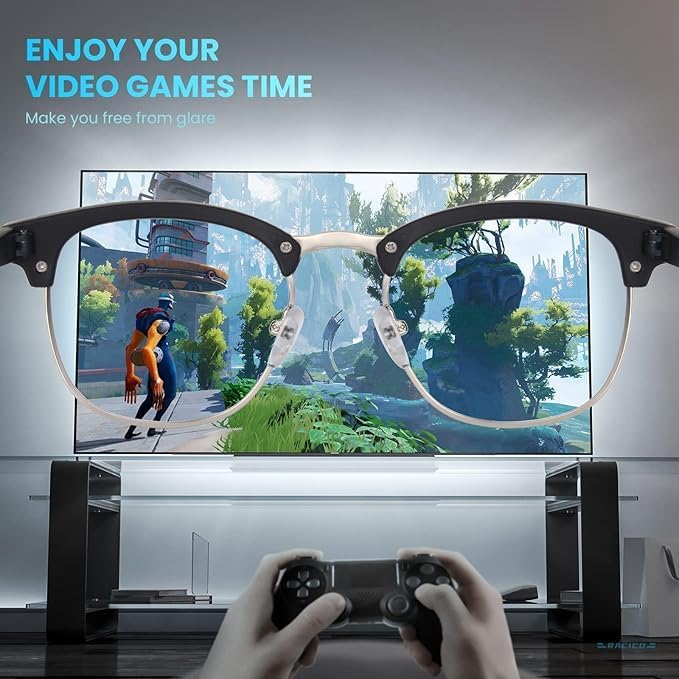 racico Blue Light Glasses for Men – Computer Gaming Blocking Glasses Anti Eyestrain, UV Clear Lens, Vintage Blue Blockers