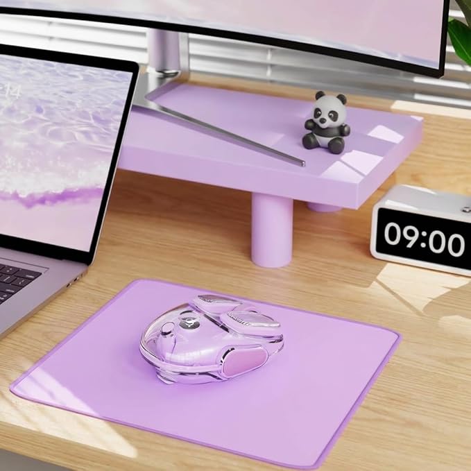 EWEADN Q9 Wireless Clear Mouse Dual Mode Bluetooth & 2.4G USB Computer Mouse with RGB Lighting, Silent Clicks, Multi-Device Compatibility for Laptop, PC, MacBook, iPad Cute Mouse-Purple