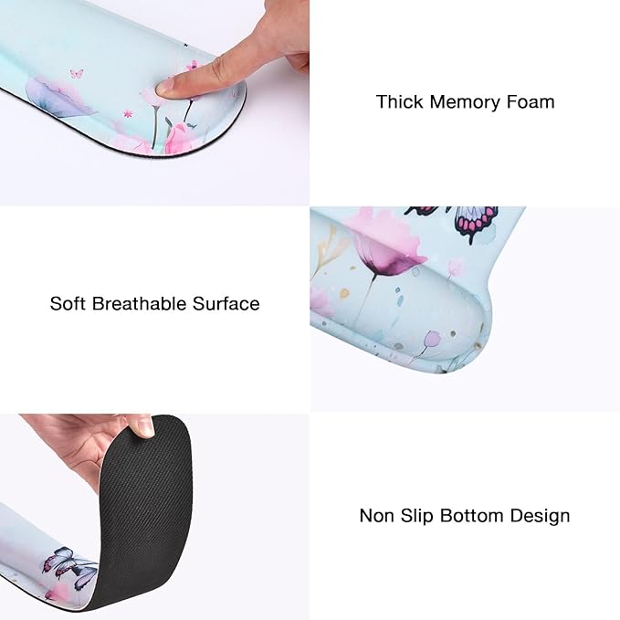 MEGREZ 4-in-1 Ergonomic Memory Foam Wrist Rest Set, Desk Pad, Mouse Pad with Wrist Rest, Keyboard Pad, Suitable for Office Workers, Programmers & Gamers–Relieve Typing & Gaming Fatigue,