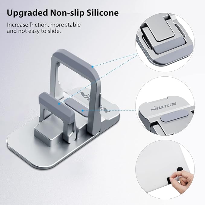 Nillkin Portable Laptop Stand with 3 Adjustable Angles, Flip Keyboard Riser Feet for Most Keyboards, Computer Keyboard Stand for Desktop, MacBook, HP and Other 10-17 Inches Laptop Feet Riser, Silver