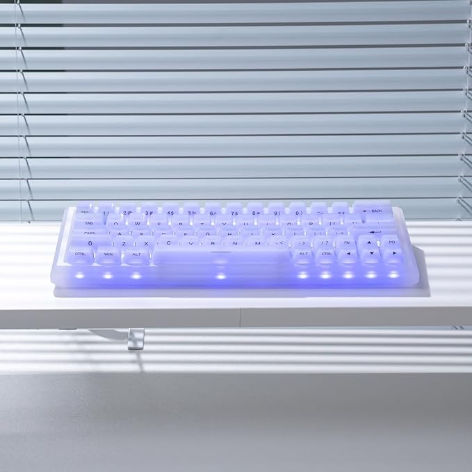 Jelly Crystal Transparent Keycaps, Clear MDA Profile, RGB Compatible 115 Keys Custom Set for Cherry MX Mechanical Gaming Keyboards (White Side Printed)