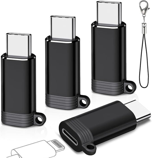 4 Pack Lightning to USB C Adapter, Apple Lightning Female to Type C Male Charging Converter, QC Charge Compatible with iPhone iPad Android -ONLY Charging & Data Transfer from Cellphone to Computer